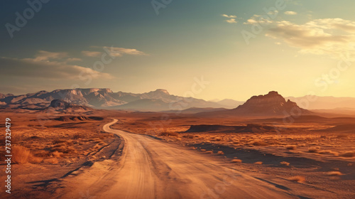  Nature Landscape Scenery. Beautiful Desert Road © Waji