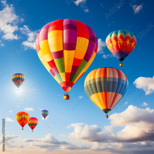 Brightly colored hot air balloons against a clear sky