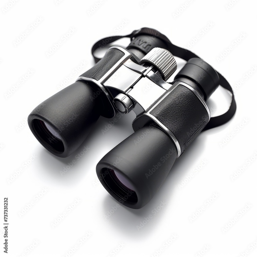 Black and silver binoculars isolated on white background Black and silver binoculars isolated on white background