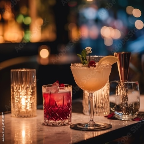 Close-up of Drinks of Glass on the Table