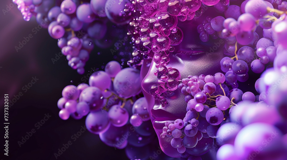 Visualize a unique theme of a human grape fusion using a lustrous 3D art form Visualize a unique theme of a human grape fusion using a lustrous 3D art form