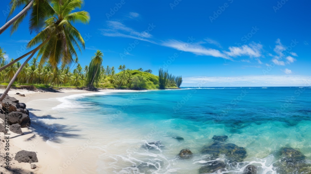Beach Scenery With Coconut Trees And Azure Water