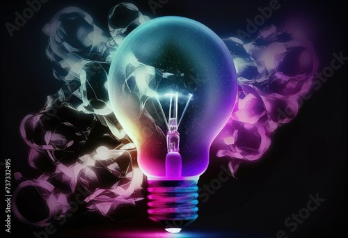 Light bulb for inspiration, future, solutions, neon colors.
