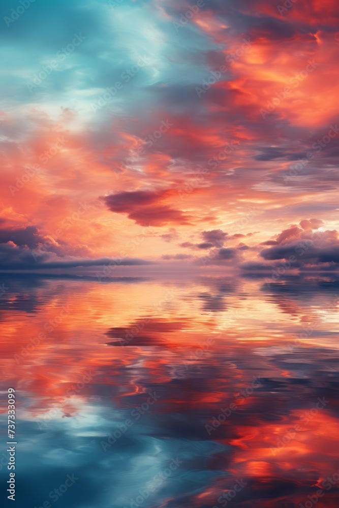 A vivid sunset sky with a vibrant reflection on the water surface