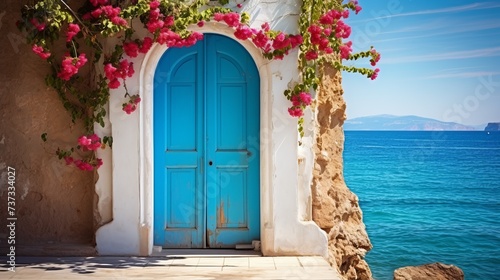 Blue door with flowers