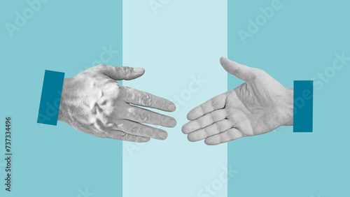 Conflict resolution or an agreement between two persons. Handshake. The solution of controversial issues and conflicts of interest. Stop the conflict photo