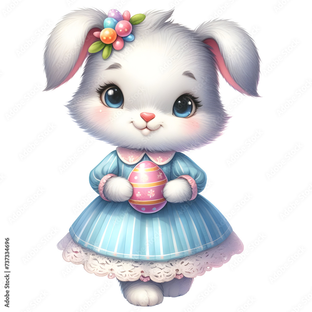 Fototapeta premium Cute Easter Bunny Stand With Easter Egg, Spring Rabbit Graphic, Easter Egg PNG Clipart