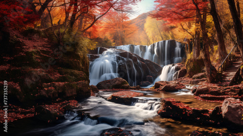 Waterfall view in autumn