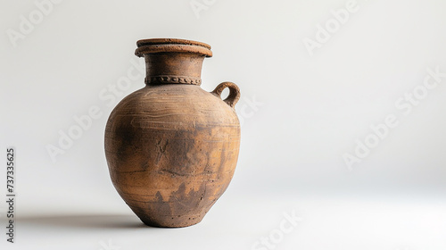 Vaso antigo de argila Moringa, fundo branco photo
