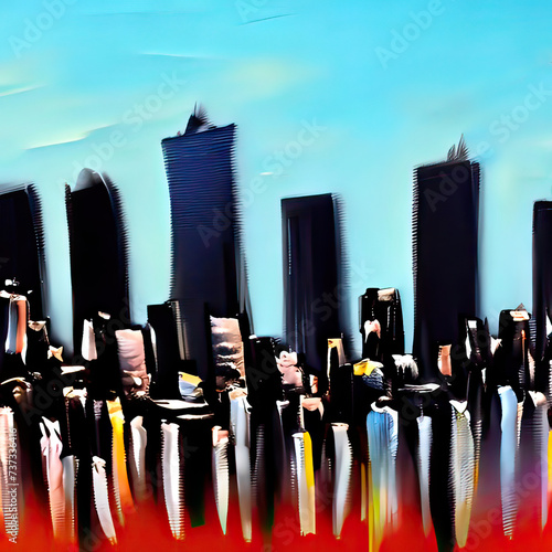 Cyberpunk silhouette of a city  skyline of cityscape