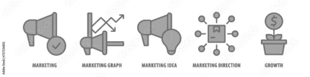 Growth, Marketing direction, Marketing Idea, Marketing Graph, Marketing editable stroke outline icons set isolated on white background flat vector illustration. Growth, Marketing direction, Marketing Idea, Marketing Graph, Marketing editable stroke outline icons set isolated on white background flat vector illustration.