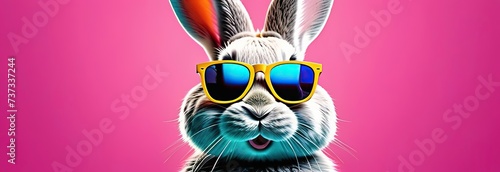 Cool Easter bunny wearing sunglasses on a plain colorful background