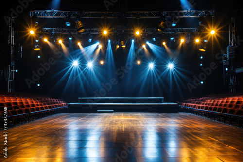 theatrical spotlights illuminate the stage space