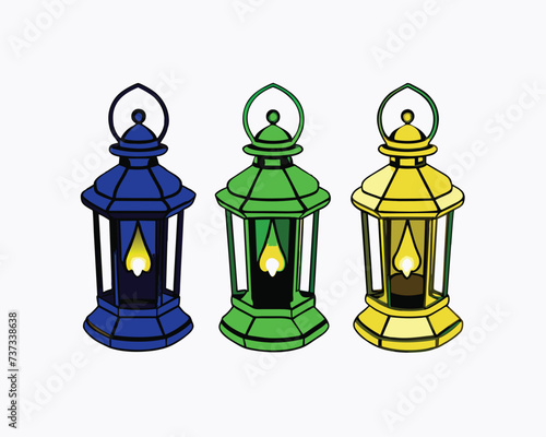 set of colorful lanterns in different colors. Generative AI