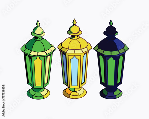 set of colorful lanterns in different colors. Generative AI