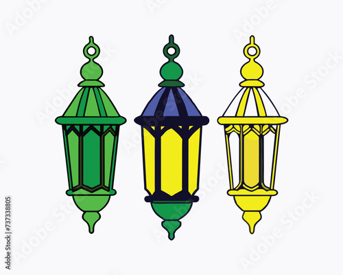set of colorful lanterns in different colors. Generative AI
