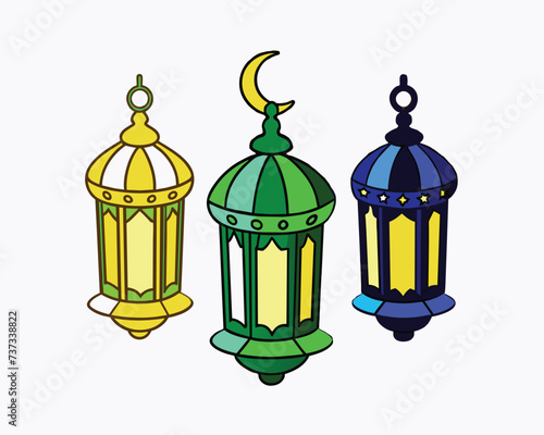 set of colorful lanterns in different colors. Generative AI
