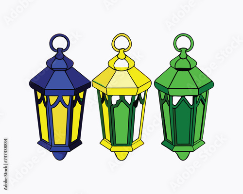 set of colorful lanterns in different colors. Generative AI