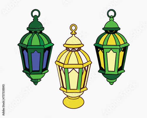 set of colorful lanterns in different colors. Generative AI