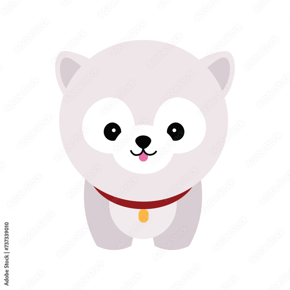 Cute dog vector portrait. Cartoon cutie dog or puppy character design with flat color. Funny pet animal isolated on white background. Brown, white, gray, small, little kids toy. Stickers, wall art Cute dog vector portrait. Cartoon cutie dog or puppy character design with flat color. Funny pet animal isolated on white background. Brown, white, gray, small, little kids toy. Stickers, wall art