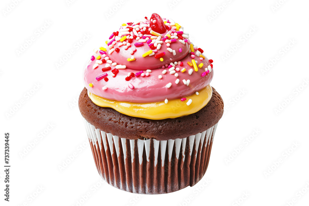 Colorful cupcake with sprinkles isolated on white Colorful cupcake with sprinkles isolated on white
