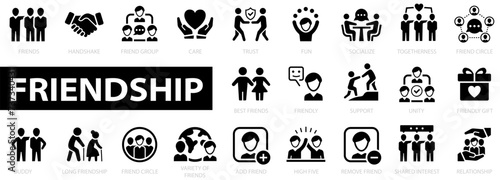 Friendship icon set. Flat icons. Vector graphic illustration.