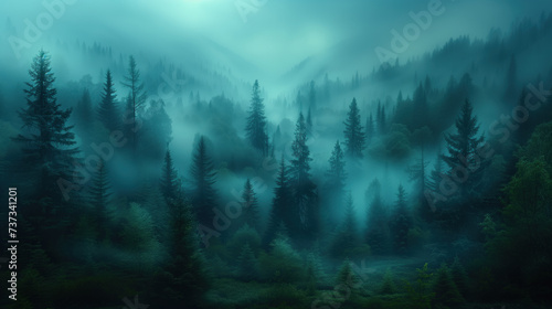 outlines of trees with a light fog effect