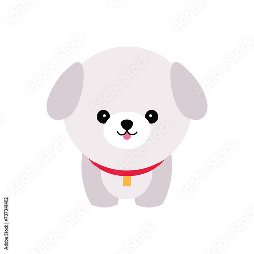 Cute dog vector portrait. Cartoon cutie dog or puppy character design with flat color. Funny pet animal isolated on white background. Brown, white, gray, small, little kids toy. Stickers, wall art