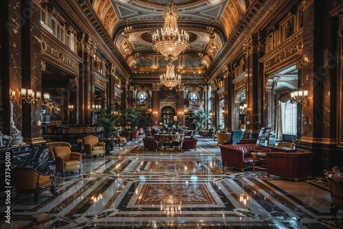 Grand Hotel Lobby with Luxurious Decor