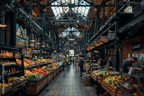 Vibrant Indoor Market with Fresh Produce