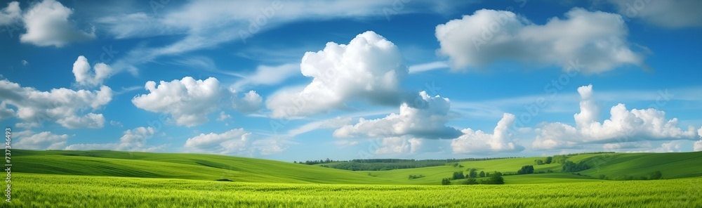 Green grass field under blue sky with white clouds Green grass field under blue sky with white clouds