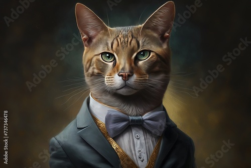 Portrait of a cat in a suit with a bow tie. Cat major, businessman © Olha