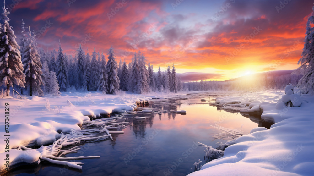 Picturesque winter landscape with snow covered