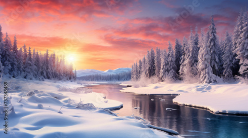 Picturesque winter landscape with snow covered © Waji