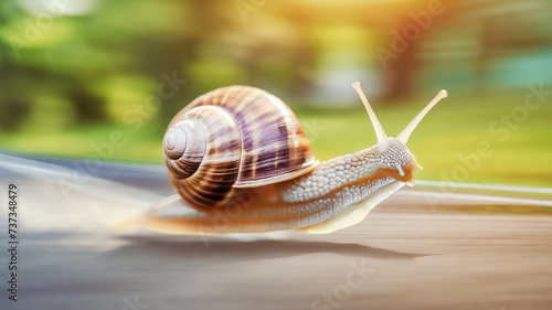 quick snail in blurred motion street,speed,fast,celerity concept