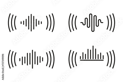A set of voice or sound icons for the virtual assistant, voice recognition icons in the virtual assistant, a sound wave, and the volume of the sound on the device. photo