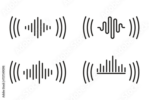 A set of voice or sound icons for the virtual assistant, voice recognition icons in the virtual assistant, a sound wave, and the volume of the sound on the device.