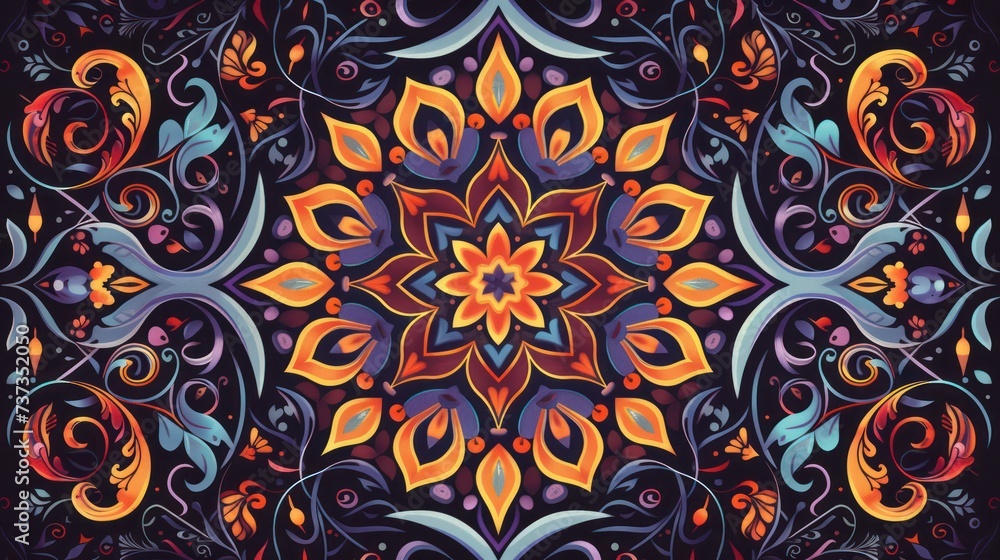 A vibrant and ornate mandala pattern with symmetrical shapes and a wide array of colors Perfect for backgrounds and design elements A vibrant and ornate mandala pattern with symmetrical shapes and a wide array of colors Perfect for backgrounds and design elements