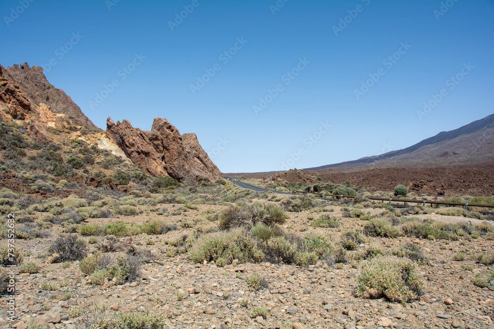 Volcanic landscape and a street in El Teide National Park on Tenerife, Spain Volcanic landscape and a street in El Teide National Park on Tenerife, Spain