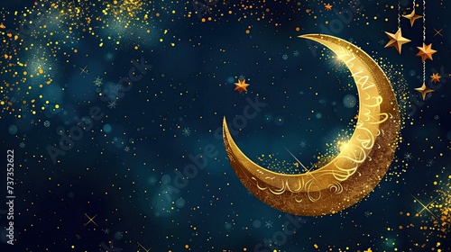 Eid Mubarak festival banner with crescent moon background