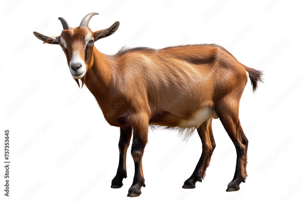 Adult brown goat with horns isolated on transparent background. Adult brown goat with horns isolated on transparent background.