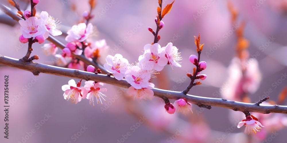 Blooming Sakura tree branch, pink flowers closeup Blooming Sakura tree branch, pink flowers closeup