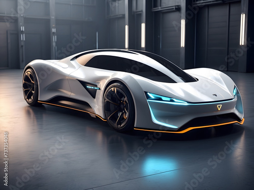 futuristic electric sport fast car chassis and battery packs with high performance or future EV preliminary production and prototype demonstration concepts as a large banner with copy space area desi. © Mahmud