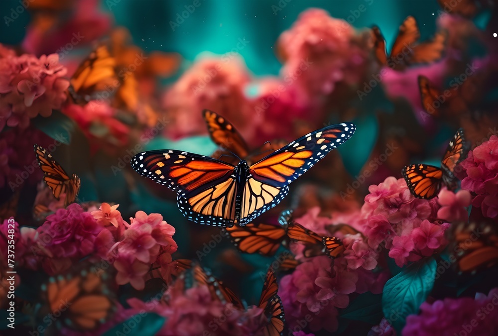 Monarch butterfly on flowers, natural background Monarch butterfly on flowers, natural background