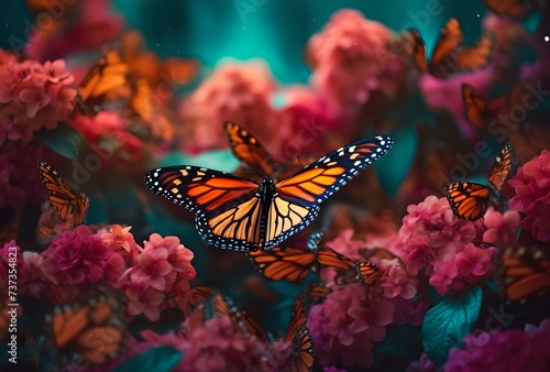 Monarch butterfly on flowers, natural background © inspiretta