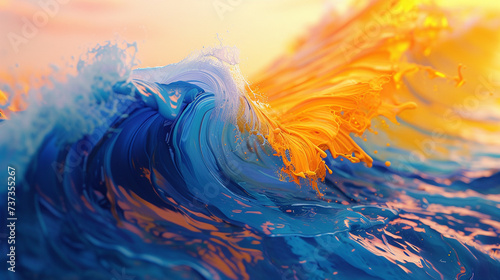 Cascading waves of cobalt and saffron, painting an abstract seascape that resonates with the rhythm of life. 