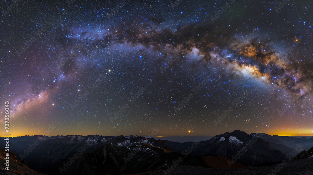 The Spectacular Night Sky With Milky Way, Twinkling Stars, and Vibrant Colors Captured From A High Mountain Peak - Ideal Image for Astronomy, Night Sky Photography, Space Exploration, and Astrophotogr The Spectacular Night Sky With Milky Way, Twinkling Stars, and Vibrant Colors Captured From A High Mountain Peak - Ideal Image for Astronomy, Night Sky Photography, Space Exploration, and Astrophotogr