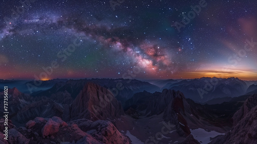 The Spectacular Night Sky With Milky Way  Twinkling Stars  and Vibrant Colors Captured From A High Mountain Peak - Ideal Image for Astronomy  Night Sky Photography  Space Exploration  and Astrophotogr