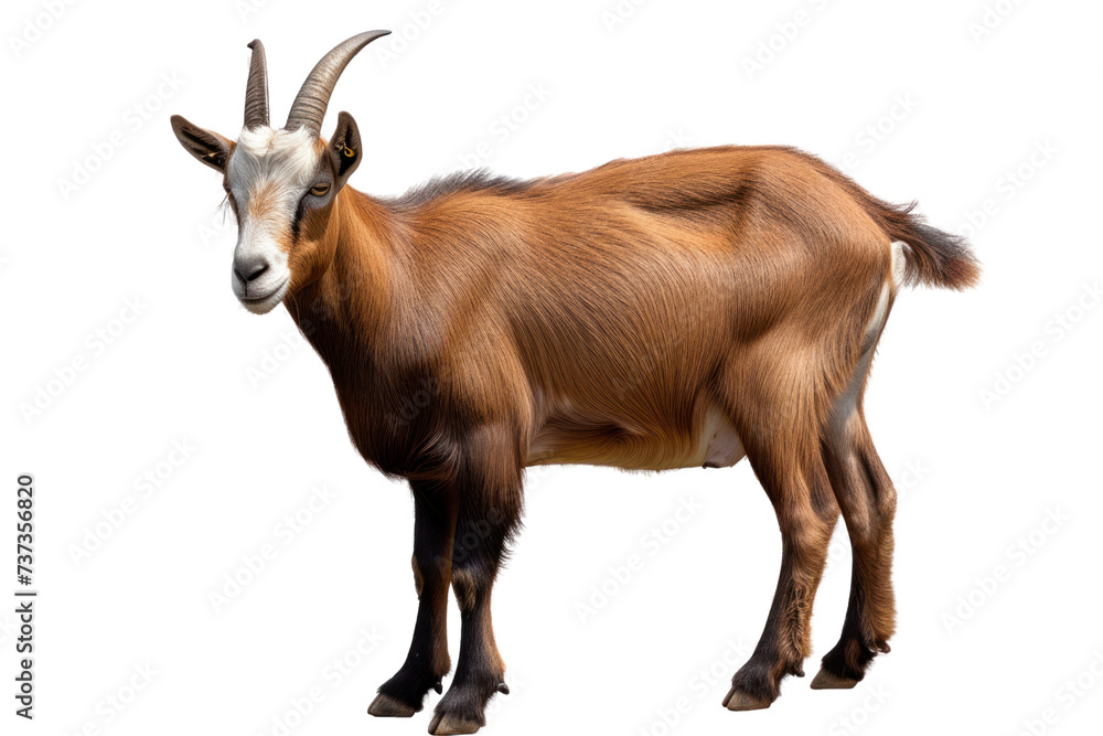 Adult brown goat with horns isolated on transparent background. Adult brown goat with horns isolated on transparent background.