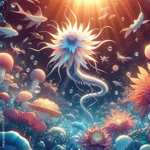 doodle ornamental underwater illustration of water world